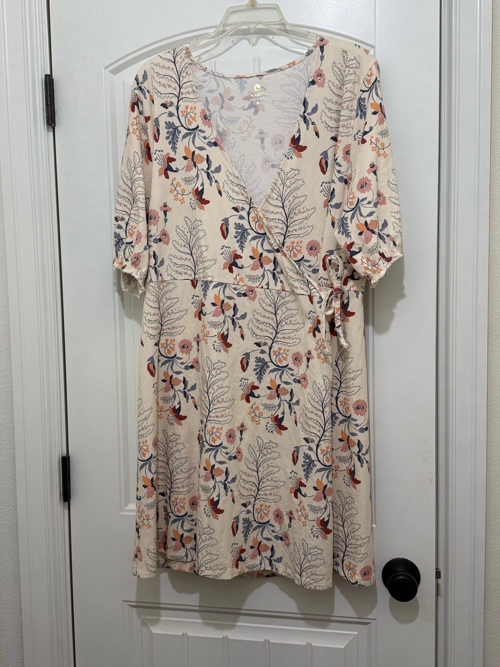 Spartina 449 Bevin Ivory Floral Short Sleeve Faux Wrap Dress - Womens XL - Picture 2 of 4